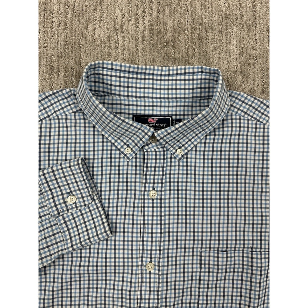 Vineyard Vines Shirt Mens XL Blue Plaid Classic Fit Murray Performance